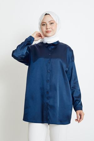 Saten Tunik-Lacivert